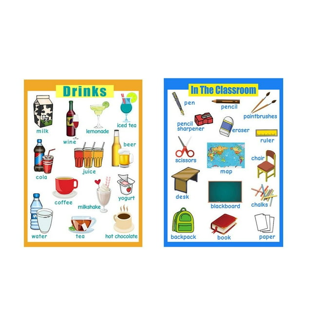 Classroom \u0026 Drinks ~ Early Learning Carteles Educativos para Preescolares Pequeños Kindergarten Zulema Gráfico de pared de aprendizaje para niños