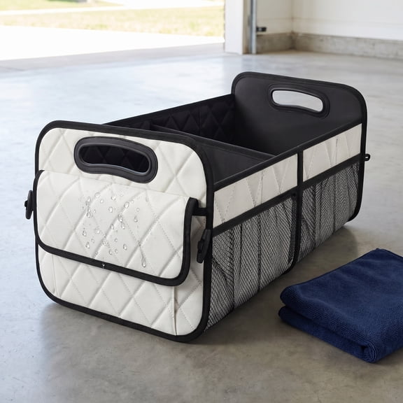 Car Trunk Organizer Storage Bag, Large Waterproof Polyester Cargo Organizer with 6 Big Pockets, Collapsible Trunk Storage for SUV, Minivan, Truck