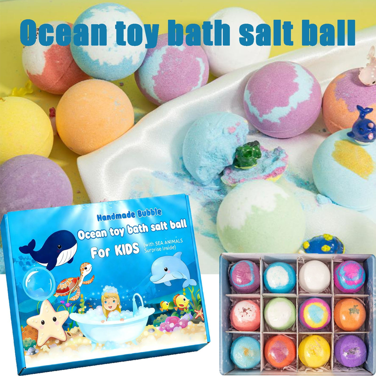 12PCs Ocean Theme Bath Bombs Box Set,Natural Mega Bubble with Surprise Toy Inside,Essential Oil Bubble for Women,Mother Birthday Gifts Inside,Fun Bubble Set,Ideal Stuffers For Family