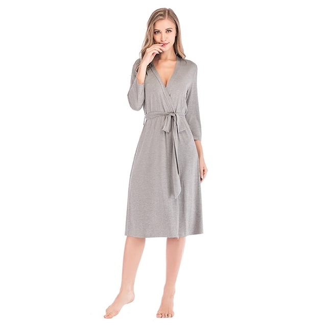 YTDSCS Robes for Women Seven Sleeve Kimono Bathrobe Soft Cotton Sleepwear Spring Summer Lightweight Night-Robe S-XXL