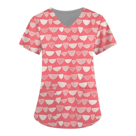 

CYMMPU Women s V-Neck Scrub Tops Clearance Clothes for 2023 Valentine s Day Love Heart Printing Tops Workwear Short Sleeve Shirts for Women Nurse Uniform Comfy Trendy Red M