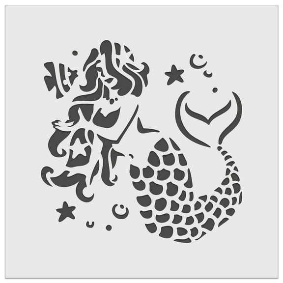 Elegant Mermaid Maiden with Butterfly Fish DIY Cookie Wall Craft Stencil - 5.5 Inch