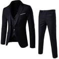 thumbnail image 1 of Traje de hombre de 3 piezas de corte ajustado: chaqueta, chaleco y pantalón lisos con un botón., 1 of 1