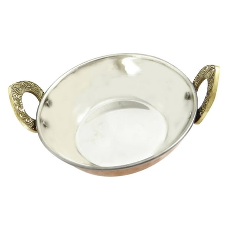Pure Copper Stainless Steel Kadai With Serving Spoon Tableware Serveware