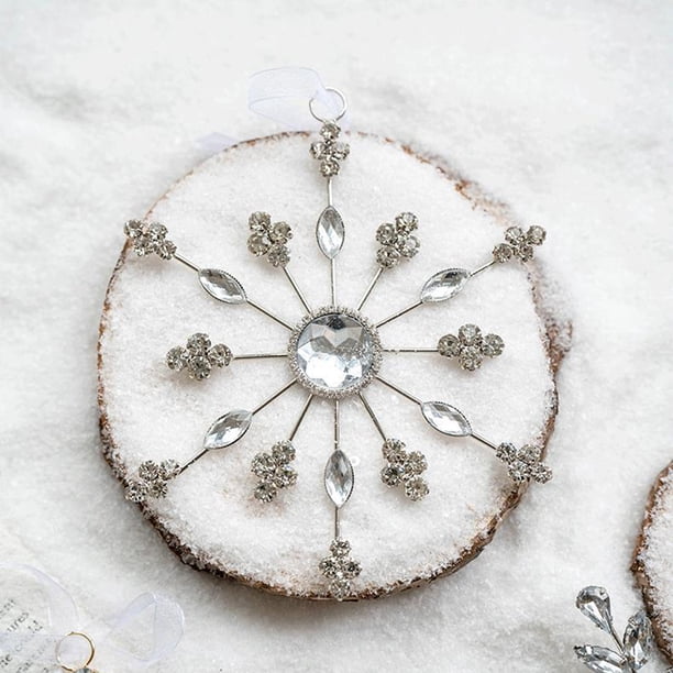 Adornos navideños, adornos para árboles de Navidad, adornos navideños de metal forjado con forma de copo de nieve y diamantes, decoración para árboles de Navidad, adornos para festivales.