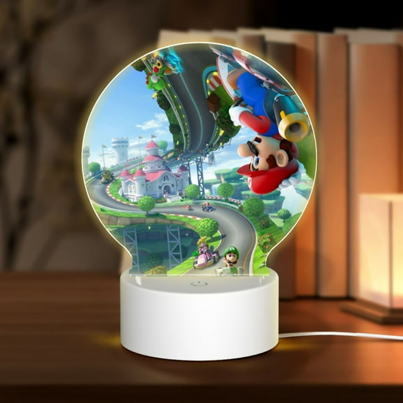 Game Super Mario Bros Luigi Round Acrylic Night Light Decoration USB Cable LED Lamp Base with Touch Control Adjustable 3 Light Modes Nightlight Decor