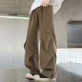 thumbnail image 5 of HAiming Boys Sweatpants Straight Wide Leg Pants Elastic Drawstring Waist Pleated Trouser with Pockets, 5 of 6