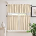 thumbnail image 2 of 3 Piece Kitchen Curtains and Valances Set Brown Stripe Cafe Curtains 36 Inch Length Modern Farmhouse Texture Geometric Valance & Tier Curtain for Living Room Bedroom Small Window 54"x18"+27"x36"*2, 2 of 6
