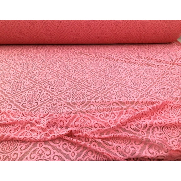 Embroidered Stretch Lace Apparel Fabric Sheer Diamond Rose Pink UU514