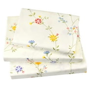 J-pinno Cute Vine & Flowers Twin Sheet Set for Kids Girl Children Bedroom Decoration Gift, 100% Cotton, Flat Sheet + Fitted Sheet + Pillowcase Bedding Set