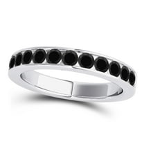 Mauli Jewels Rings for Women 1 Carat Engagement Black Diamond Wedding Band Channel-Setting 14K Solid White Gold