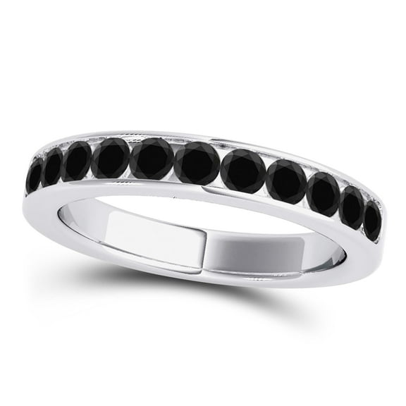 Mauli Jewels Rings for Women 1 Carat Engagement Black Diamond Wedding Band Channel-Setting 14K Solid White Gold