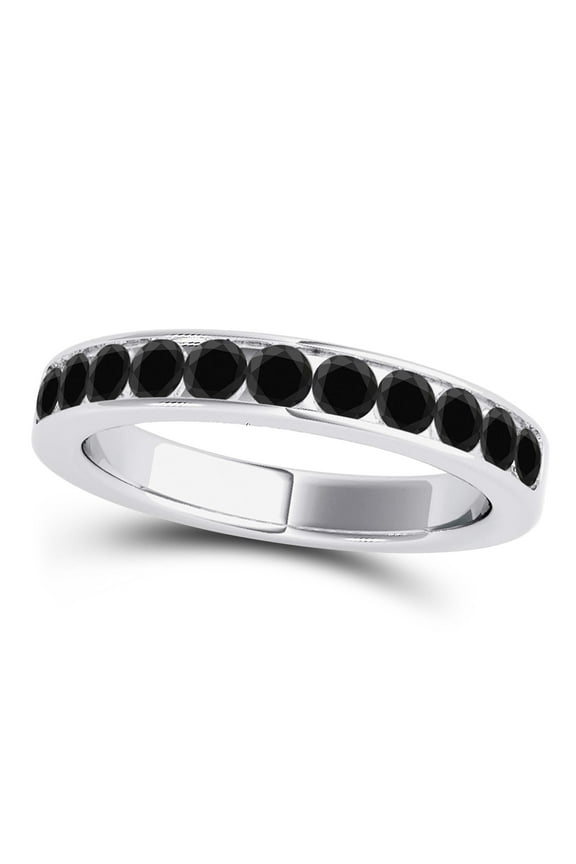Rings for Women 1 Carat Engagement Black Diamond Wedding Band Channel-Setting 14K Solid White Gold