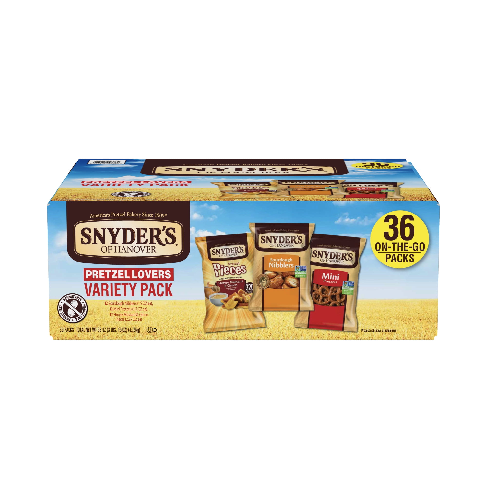 Snyder's of Hanover Pretzels, Variety Pack of Pretzels Individual Packs, 3 Flavors, 36 Ct