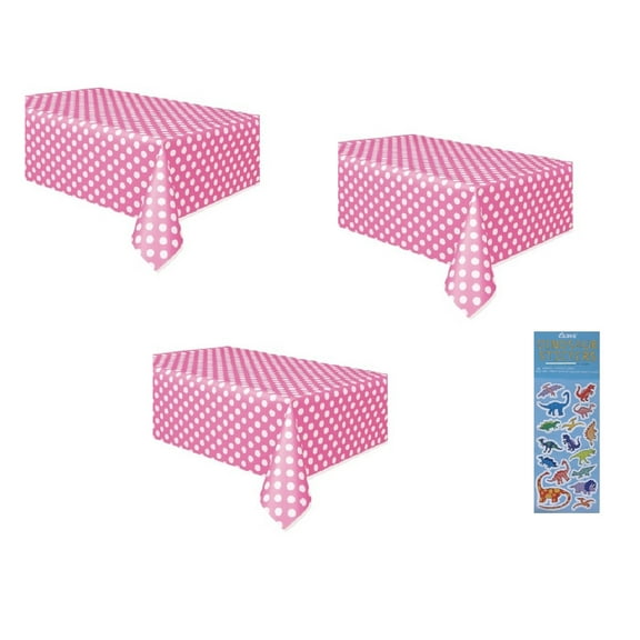 Polka Dot Plastic Table Cover, 54" x 108" (Pink 3-PACK))