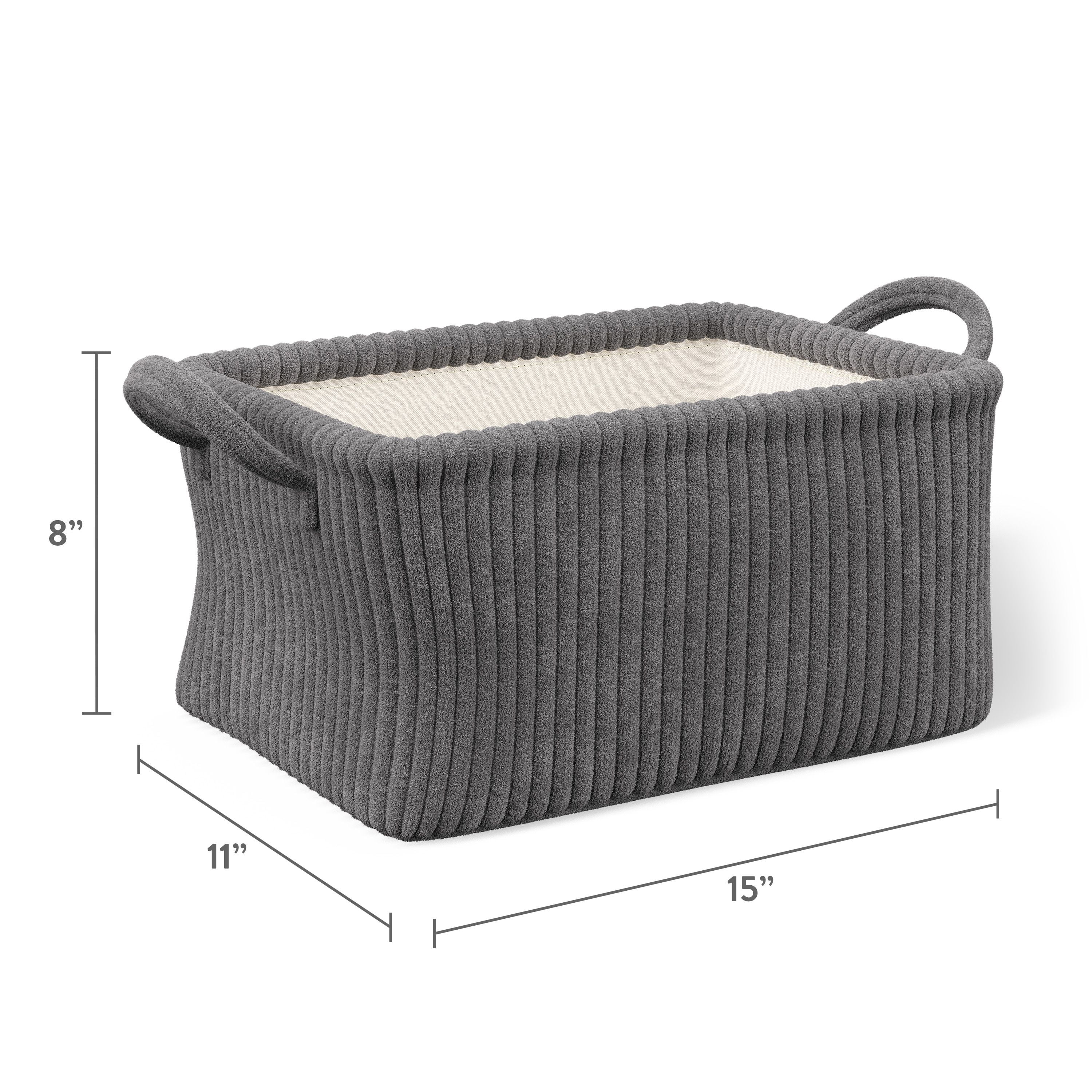 Mainstays Kids Medium Gray Ribbed Corduroy Fabric Storage Basket with Handles