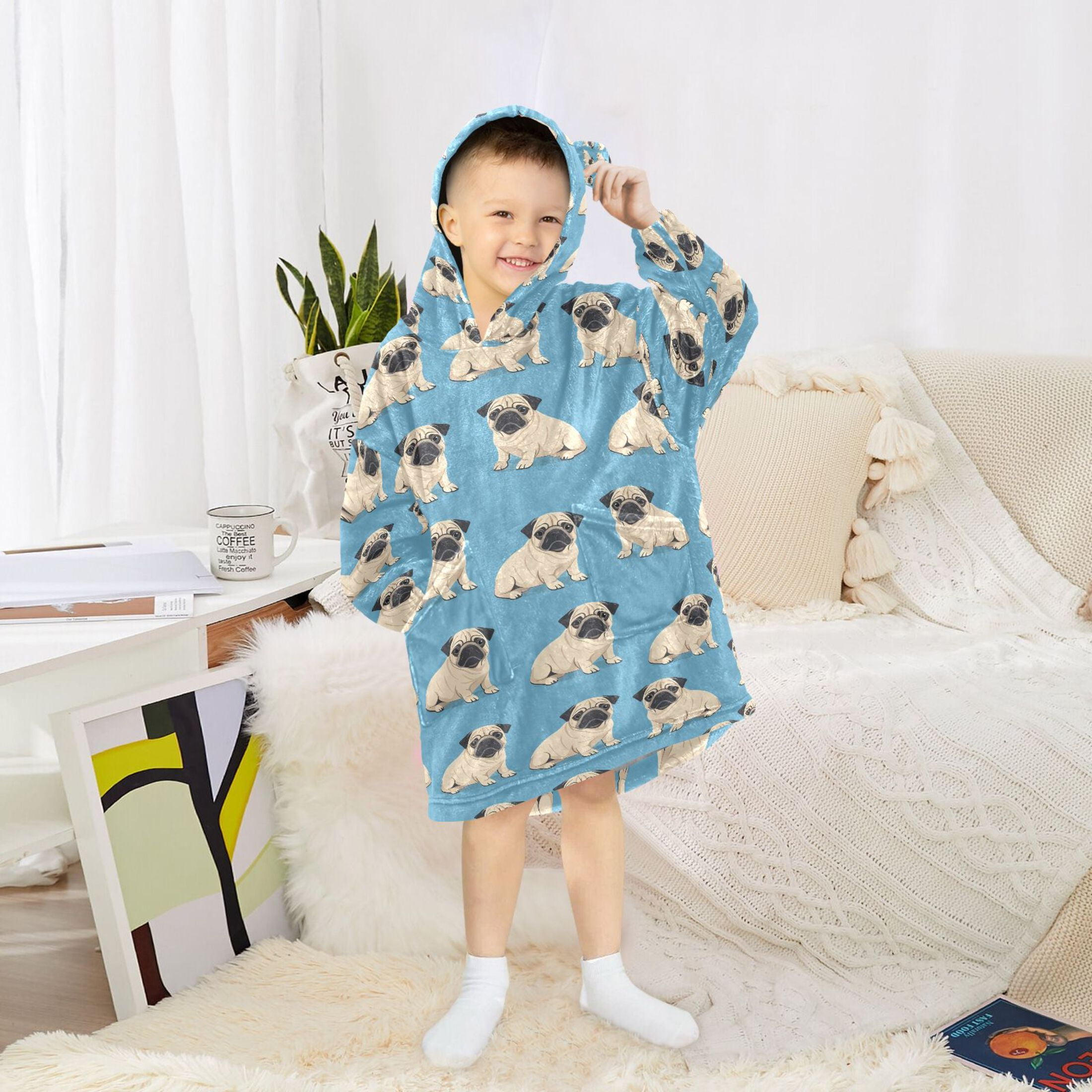 joogoo Blanket Hoodie for Cartoon Bulldog Oversize Sweatshirt 3-14 YR L