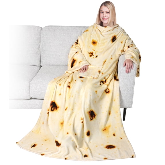 PAVILIA Wearable Blanket with Sleeves for Adult Women Men, Cozy Fleece Warm Wrap Throw Blanket with Arms, Pocket, Gifts for Christmas, Wife, Tortilla Burrito