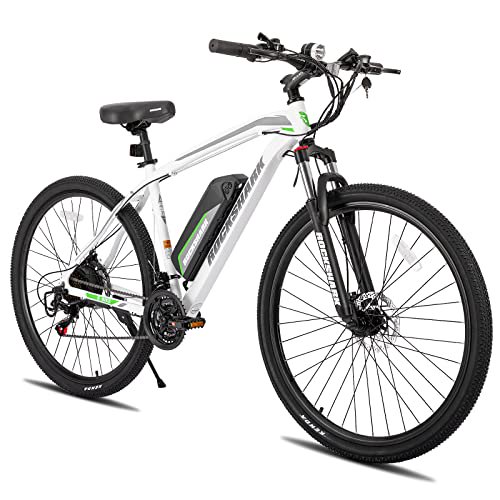 Hiland Rockshark Electric Bike Electric Mountain Bike Aluminum 27.5 inch 350W 20MPH Adults E-Bike Shimano 21 Speed Disc Brake Suspension Fork with 36V 10.4Ah Removable Battery 27.5" White Bikes