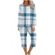 thumbnail image 2 of Puntoco Conjunto de capris de manga larga a cuadros con cuello redondo de dos piezas para mujer Puntoco Puntoco-784, 2 of 5