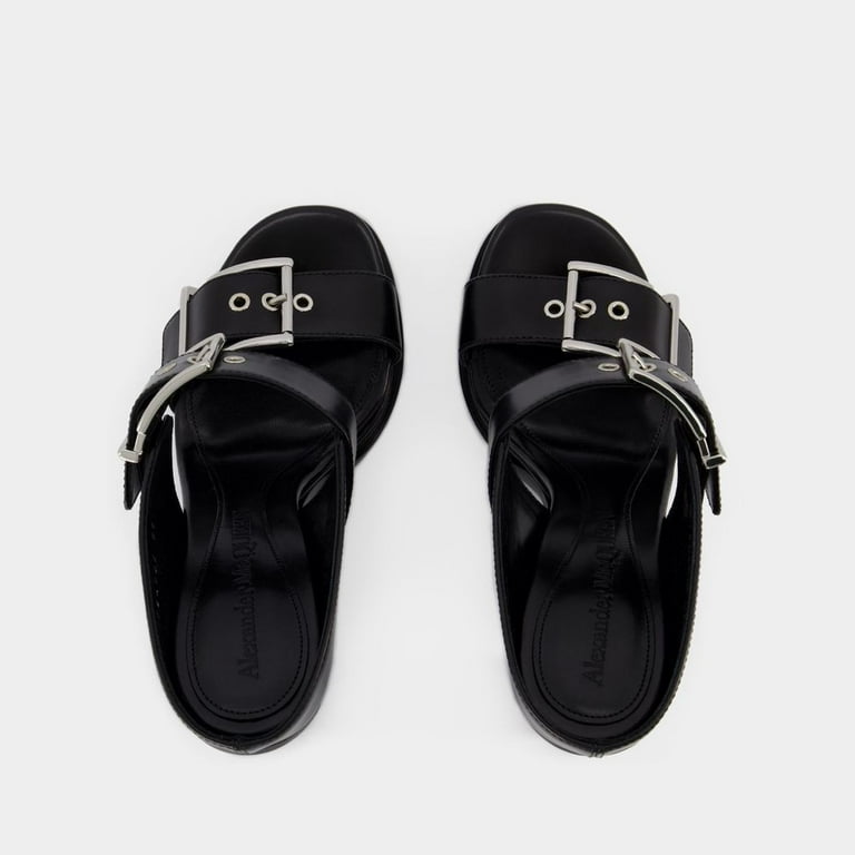 【送料&関税込】Alexander McQueen Leather Sandals With Leath Alexander Mcqueen Leath S.Leath Sandals - Leather - Black