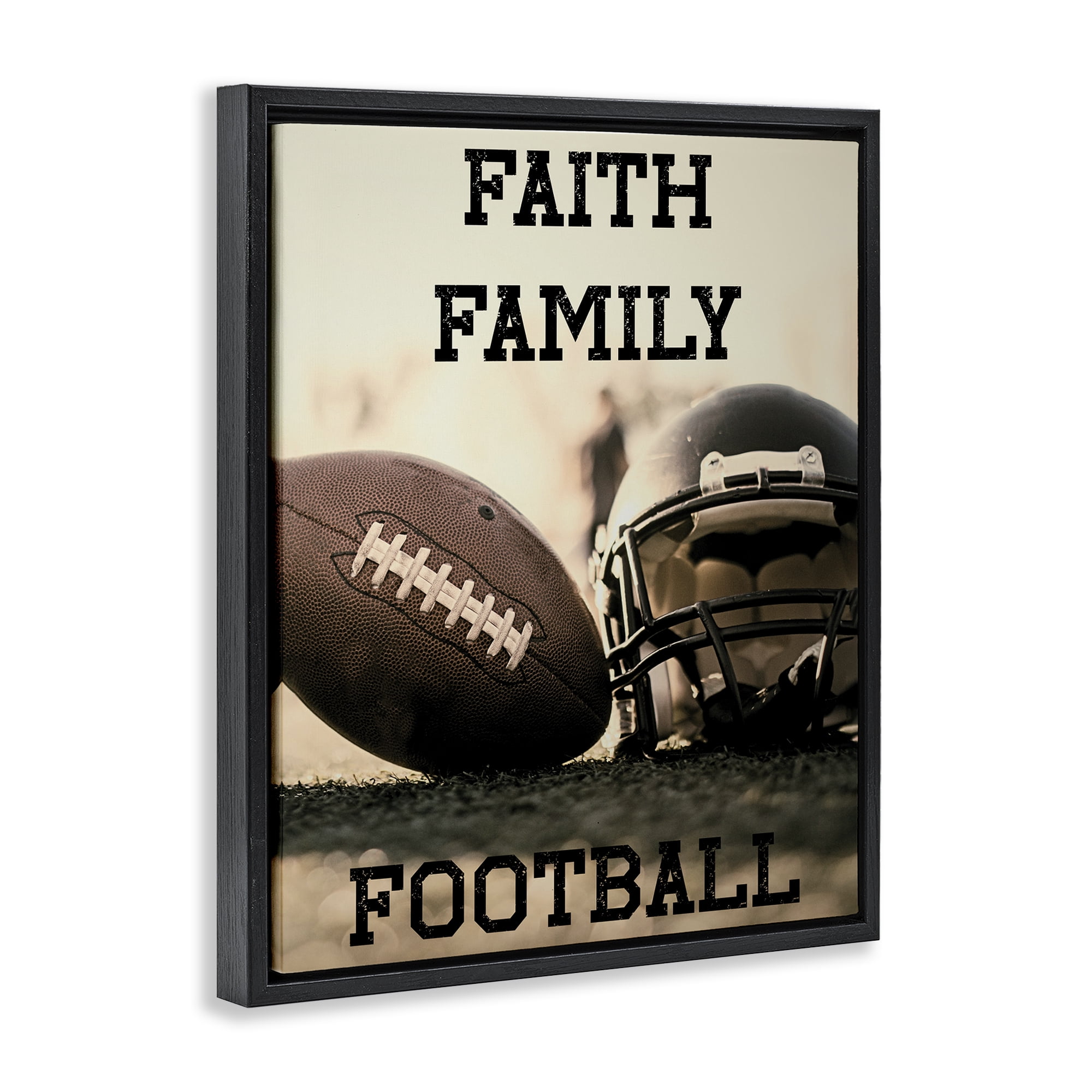 Stupell Industries Faith Family Football Black Framed Floater Canvas Wall Art, design by Jesse Keith