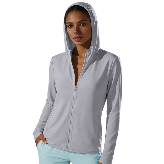 Sun Protection Shirts for Women Jackets Hoodies Lightweight Quick Dry Zip Up Jacket with Pockets Gray XL