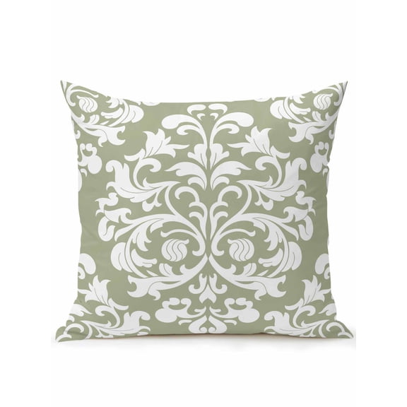 Waterproof Outdoor Throw Pillows with Inserts 16"x16", Baroque Sage Green Soft Decorative Pillowcases for Couch Bedroom, Vintage Damask Classic Floral Pillow Covers for Sofa Living Room