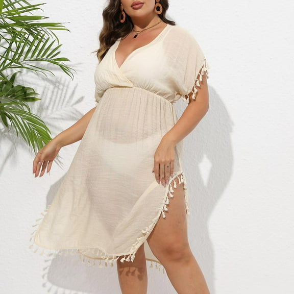 Plus Size Swim Cover Ups for Women High Waisted Hollow Out Lightweight Flowy Split Beach Cover Ups