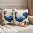 thumbnail image 2 of Retro Blue Rooster Pillow Covers 2 Pack Farmhouse Pastoral Elegant Animal Chicken Country Pillowcase Waterproof Outdoor Throw Pillow Cover for Patio Garden Square Cushion 24”x24”, 2 of 9