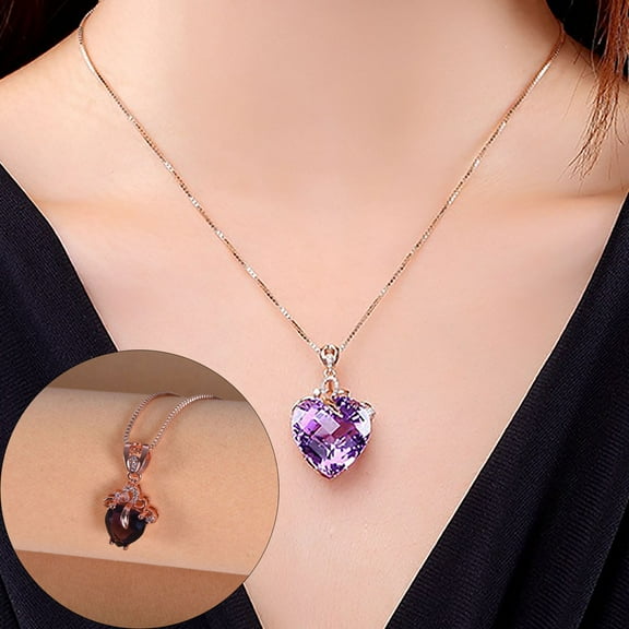 Designice Ausyst Necklace for Women Luxury Heart-shaped Amethyst Pendant Necklace Reveals Your Personality Jewelry for Women on Sale Clearance
