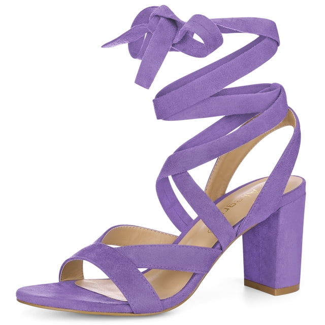 BLISSFUL STEP Women's Open Toe Crisscross Lace Up Chunky Heel Sandals