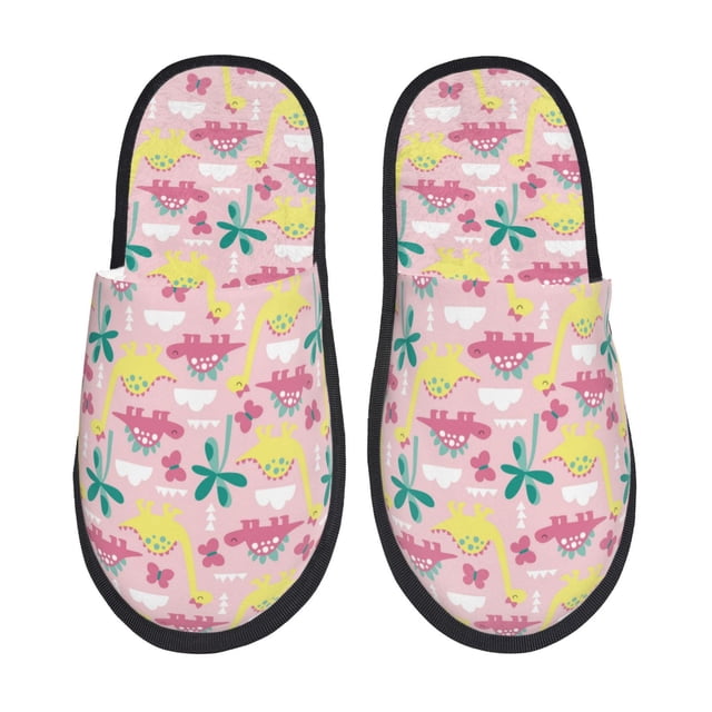 Fotbe Dinosaur Pantuflas Peludas para Mujer con Estampado, Zapatillas de Peluche, Zapatos de Invierno para Casa, Uso Interior y Exterior-Large
