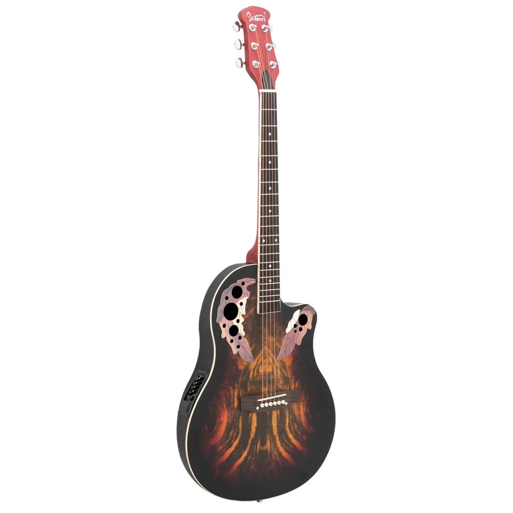 41 Inch Full-Size Cutaway Acoustic-Electric Guitar, Sunset Color Grape Sound Hole Guitar, Spruce Top Round-back Guitar for All Music Styles