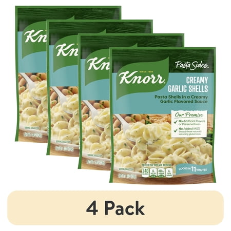 (4 pack) Knorr No Artificial Flavors Creamy Garlic Spiral Pasta Cooks in 8 Minutes , 4.4 oz Regular Pouch