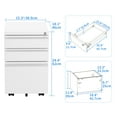 thumbnail image 3 of 3-Drawer Lockable Steel Filing Cabinet with Keys - Includes Stationery Box, Horizontal Hanging Rod & Mobile Casters, White, 3 of 6