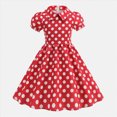 thumbnail image 2 of Girls Swing Dresses Kids Short Sleeve Lapel Doll Children Dot Pattern Zipper Back A-Line Cute, 2 of 9
