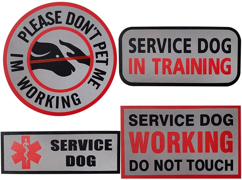 Service dog tags. reading please don't pet i'm working, service dog in training, service dog, service dog working do not touch. 