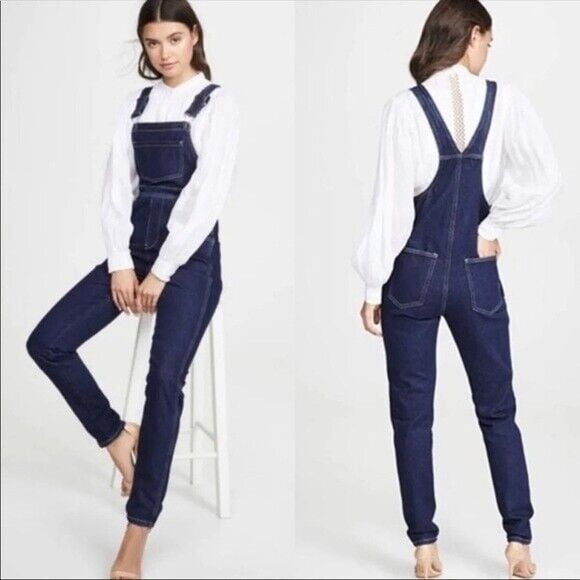 WeWoreWhat We Wore What Basic Overalls Jeans Dark Wash ( S )