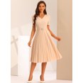thumbnail image 4 of DARING DIVA V-Neck Short Sleeve Belted A-Line Pleated Dress M Apricot, 4 of 6