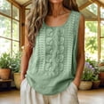 thumbnail image 2 of Craaazy Women Sleeveless Blouses Relaxed Fit Solid Color Round Neck Floral Embroidery Tank Tops Soft Linen Blend for Going Out Summer Vacation, 2 of 8