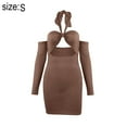 thumbnail image 2 of Vestido corto sexy de fiesta con escote en V profundo y mangas largas recortadas, 2 of 7