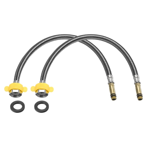 Conector de líneas de suministro de grifo de 2 piezas de 16" G1/2 hembra con rosca de compresión x conector macho M10 para cocina (negro)
