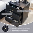 thumbnail image 6 of wow97e Modern Fluted Nightstand Set of 2 with Charging Station, 21.65" End Table with 3 Drawer, Bedside Table for Bedroom, Living Room, 6 of 7