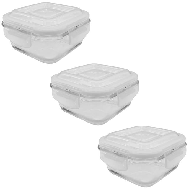 EraWare - Set of 3 Borosilicate Glass Containers, Airtight and Leak-proof, Oven Safe, 320 ml