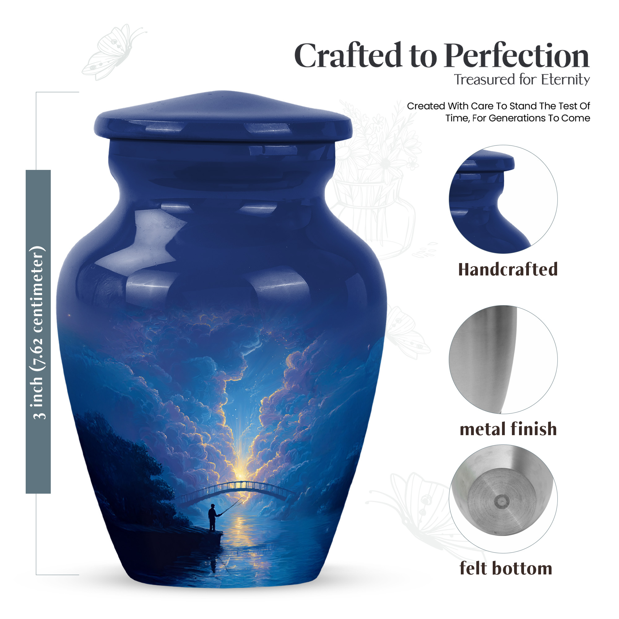MUKTIVE Fishing Urns for Adult Female & Male Ashes, Keepsake Blue Cremation Urns for Human Ashes Adult Man, Miniature Funeral Urn for Loved Ones, 3 Inch