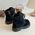 thumbnail image 4 of Kids Snow Boots Girls Combat Booties Suede Lace up Zipper Winter Outdoor Antislip Lug Sole Short Ankle Boots 11.5 Little Kid Black, 4 of 7