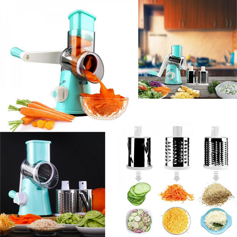 Rotary Cheese and Vegetable Grater Hand Crank Cheese Shredder Manual  Vegetable Slicer with Metal Handle (Green) KJ2207G 4.72x9.25(H)inch