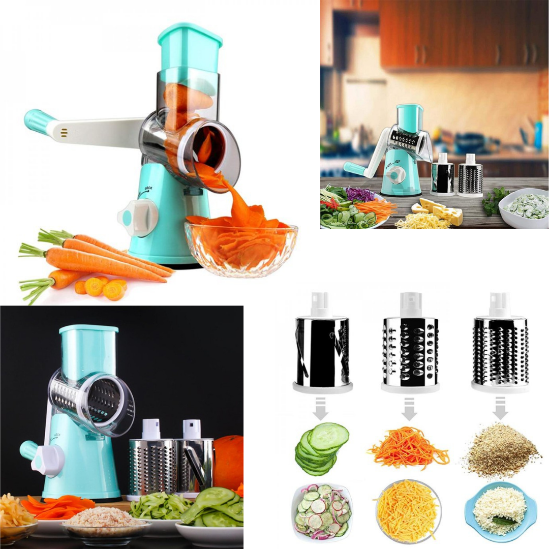 Manual Rotary Cheese Grater with Stainless Steel Drum Spiralizer  Mandolines  Slicers Blue, New