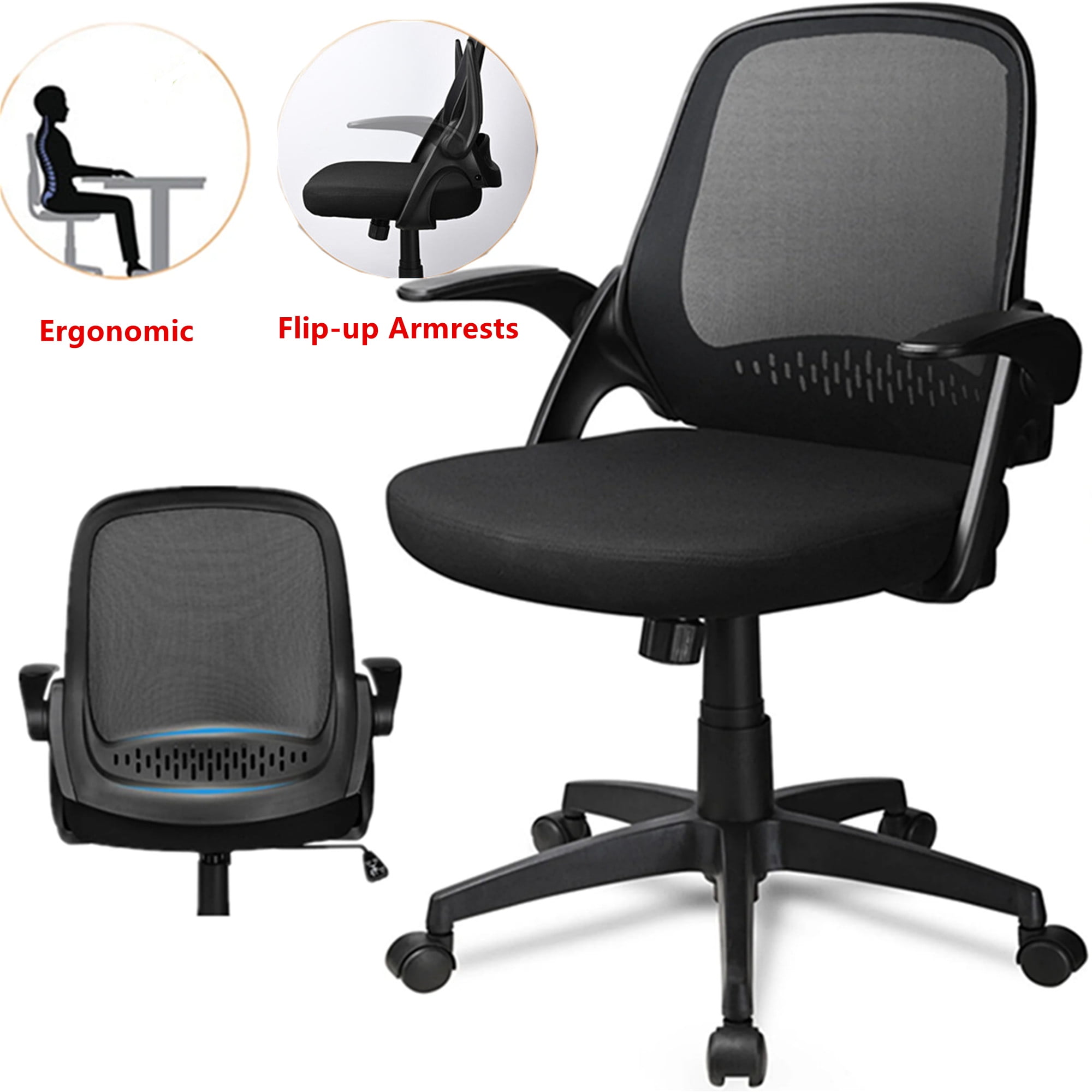 Office Chair with Waterfall Cushioned Seat and Lumbar Support Task Chair with Flip up Armrests
